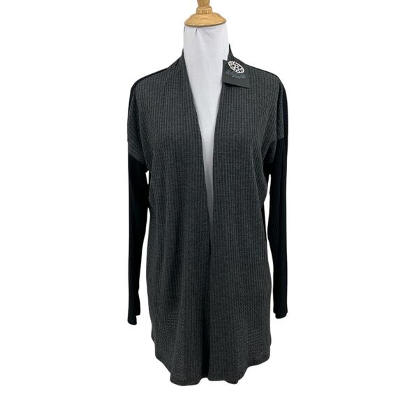 Bobeau Cardigan Womens S Small Gray Black Waffle Knit Open Front Soft Sweater - Picture 1 of 13